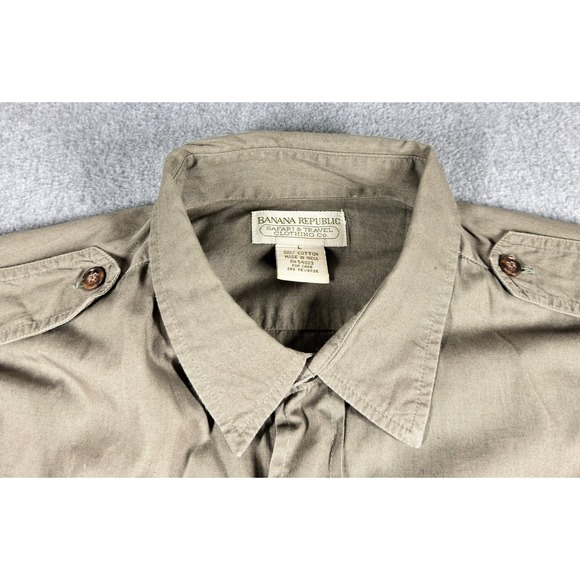 Banana Republic Shirt Mens Large L Green Safari Short Sleeve‎ Pockets Cotton VTG - Picture 3 of 5